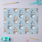 Cute Snowman Blue Snowy Background Christmas Seidenpapier (Basteln)