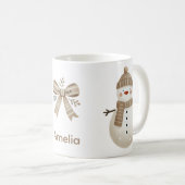 Cute Snowman Bow Drawing Name Christmas Kaffeetasse (VorderseiteRechts)