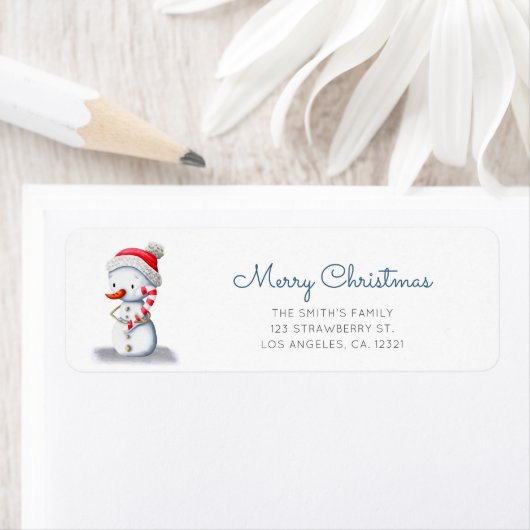 Cute Snowman Candy Cane Christmas Return Address (Insitu)