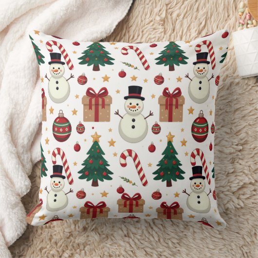 Cute Snowman & Candy Cane Christmas Throw Pillow Kissen (Decke)
