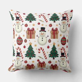 Cute Snowman & Candy Cane Christmas Throw Pillow  Kissen