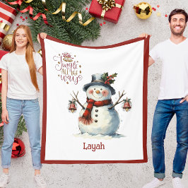 Cute Snowman Christmas Blanket for Kids With Name Fleecedecke