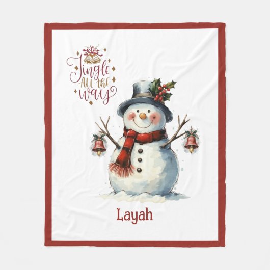 Cute Snowman Christmas Blanket for Kids With Name Fleecedecke (Vorderseite)
