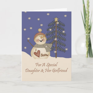 Cute Snowman Christmas Daughter And Girlfriend Feiertagskarte