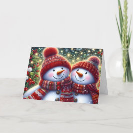 Cute Snowman Couple Christmas Feiertagskarte