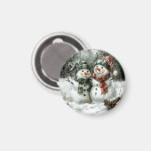 Cute Snowman Couple Christmas Magnet (Vorderseite/Rückseite)