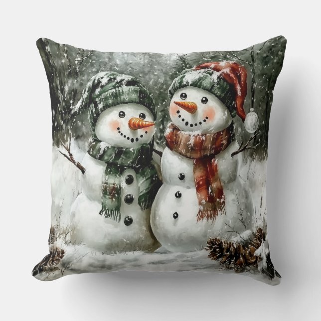 Cute Snowman Couple Christmas Throw Pillow Kissen (Vorderseite)