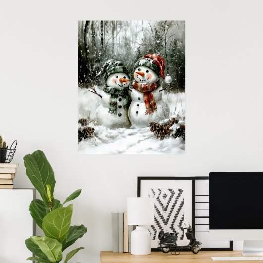 Cute Snowman Couple Christmas Wall Art Poster (Heimbüro)