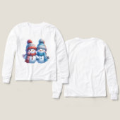 Cute Snowman Couple Winter Illustration T-Shirt (Design Vorderseite & Rückseite)