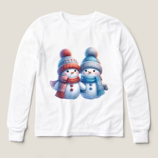 Cute Snowman Couple Winter Illustration T-Shirt (Design Vorderseite)