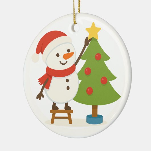 Cute Snowman Decorating Tree Personalized Name Keramik Ornament (Links)