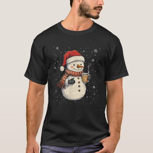 Cute Snowman Drink Coffee Winter Snowflake Snowman T-Shirt (Vorderseite)