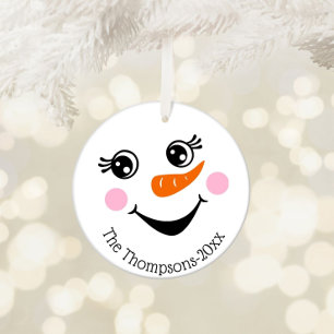 Cute Snowman Face Personalized Ornament