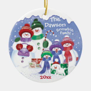 "Cute Snowman, Family of 5 Snowbies, Christmas Keramik Ornament