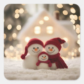 Cute Snowman Family Winter Christmas Quadratischer Aufkleber (Vorderseite)