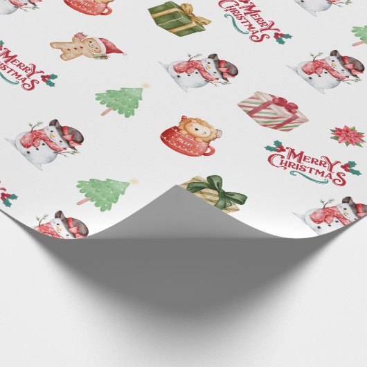 Cute Snowman Gingerbread Man Christmas Pattern Geschenkpapier (Ecke)