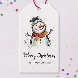 Cute Snowman Hand Drawn Sketch Merry Christmas Geschenkanhänger