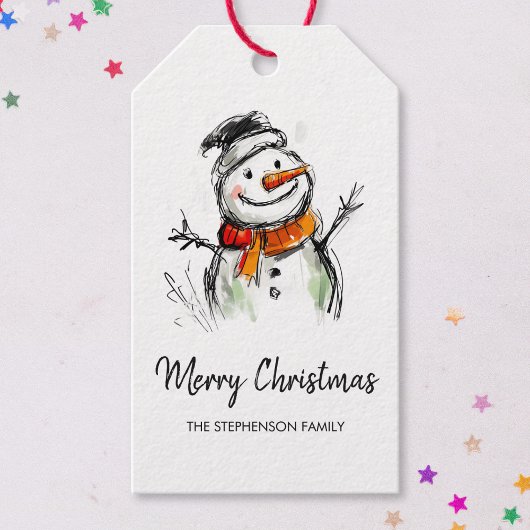 Cute Snowman Hand Drawn Sketch Merry Christmas Geschenkanhänger