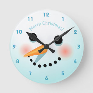 Cute Snowman Head With Rosy Cheeks Runde Wanduhr