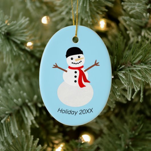 Cute Snowman Holiday Keramik Ornament (Baum)