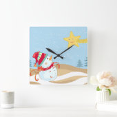 Cute Snowman Holiday Wall clock Quadratische Wanduhr (Zuhause)