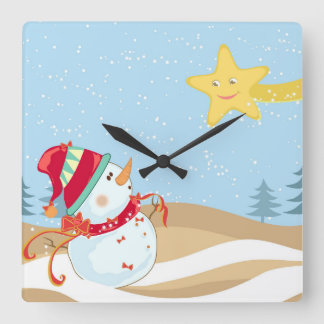 Cute Snowman Holiday Wall clock Quadratische Wanduhr