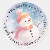 Cute snowman illustration painting return address runder aufkleber (Vorderseite)