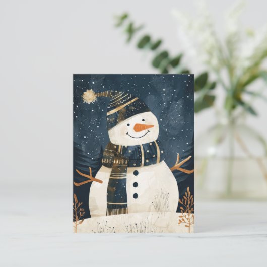 Cute Snowman Illustration Whimsical Winter Xmas Postkarte (Stehend Vorderseite)