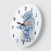 Cute Snowman in Winter Photograph Christmas Große Wanduhr (Winkel)