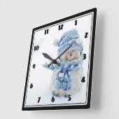 Cute Snowman in Winter Photograph Christmas Quadratische Wanduhr (Winkel)