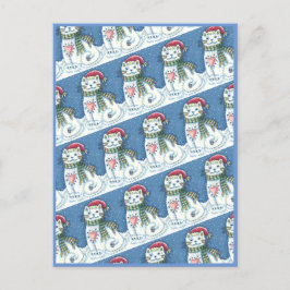 CUTE SNOWMAN KITTEN, SNOWFLAKES CAT AND MOUSE FEIERTAGSPOSTKARTE