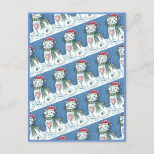 CUTE SNOWMAN KITTEN, SNOWFLAKES CAT AND MOUSE FEIERTAGSPOSTKARTE