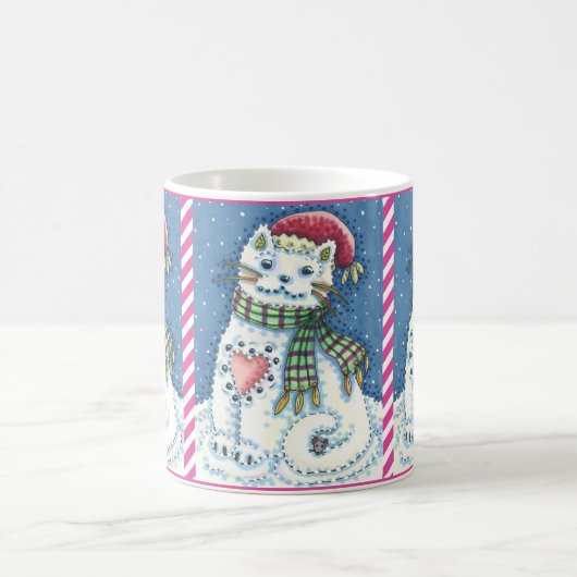 CUTE SNOWMAN KITTEN, SNOWFLAKES CAT AND MOUSE KAFFEETASSE (Mittel)