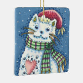 CUTE SNOWMAN KITTEN, SNOWFLAKES CAT AND MOUSE KERAMIKORNAMENT (Rechts)