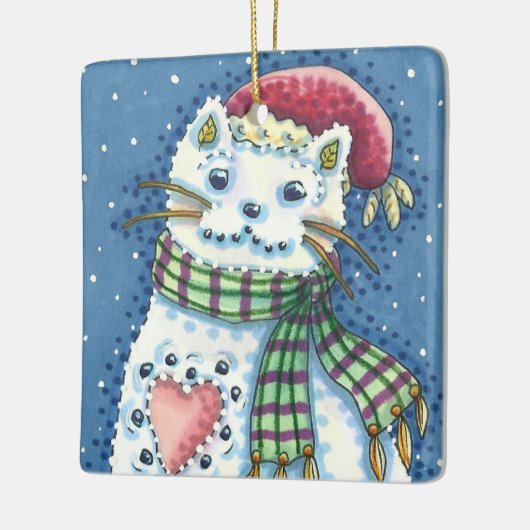 CUTE SNOWMAN KITTEN, SNOWFLAKES CAT AND MOUSE KERAMIKORNAMENT (Links)