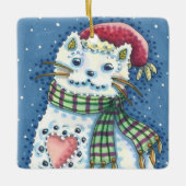 CUTE SNOWMAN KITTEN, SNOWFLAKES CAT AND MOUSE KERAMIKORNAMENT (Vorderseite)