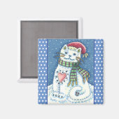 CUTE SNOWMAN KITTEN, SNOWFLAKES CAT AND MOUSE MAGNET (Vorderseite/Rückseite)