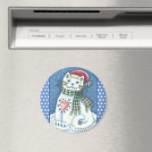 CUTE SNOWMAN KITTEN, SNOWFLAKES CAT AND MOUSE MAGNET (In Situ (Geschirrspüler))