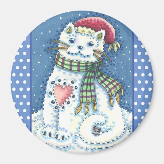CUTE SNOWMAN KITTEN, SNOWFLAKES CAT AND MOUSE MAGNET (Vorne)