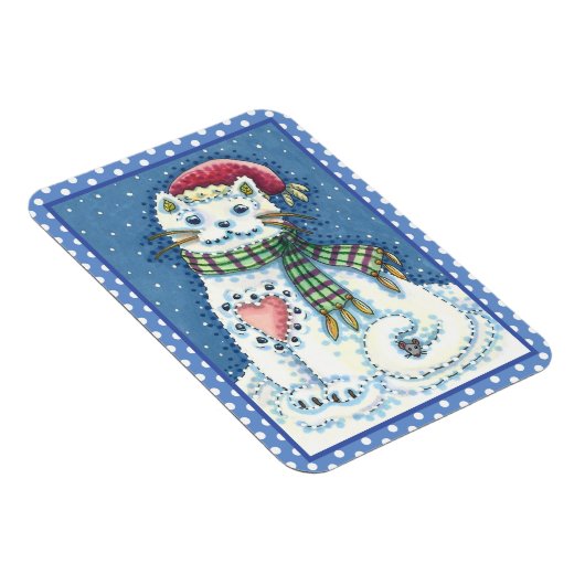 CUTE SNOWMAN KITTEN, SNOWFLAKES CAT AND MOUSE MAGNET (Rechte Seite)