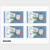 CUTE SNOWMAN KITTEN, SNOWFLAKES CAT AND MOUSE RECHTECKIGER AUFKLEBER (Blatt)