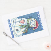CUTE SNOWMAN KITTEN, SNOWFLAKES CAT AND MOUSE RECHTECKIGER AUFKLEBER (Umschlag)