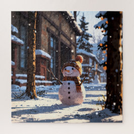 Cute snowman on the street puzzle