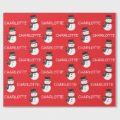 Cute Snowman Personalized Name Christmas Geschenkpapier (Flach)