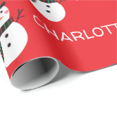 Cute Snowman Personalized Name Christmas Geschenkpapier (Rolleneckpunkt)