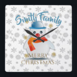 Cute Snowman Quadratische Wanduhr<br><div class="desc">Cold hands, warm heart... so they say! Carry the holiday spirit with you with this adorable snowman. Customize the text to your liking (you can even delete it). If you're wanting a light-color shirt, you can also change the color of the font. Available in dark and light colors (including black...</div>