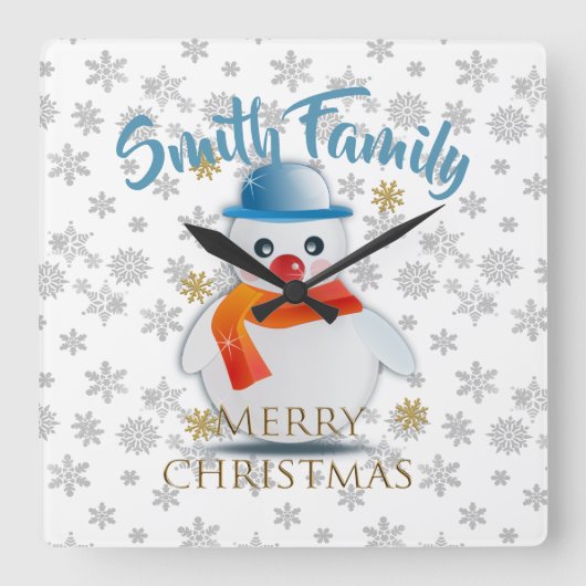 Cute Snowman Quadratische Wanduhr (Vorderseite)