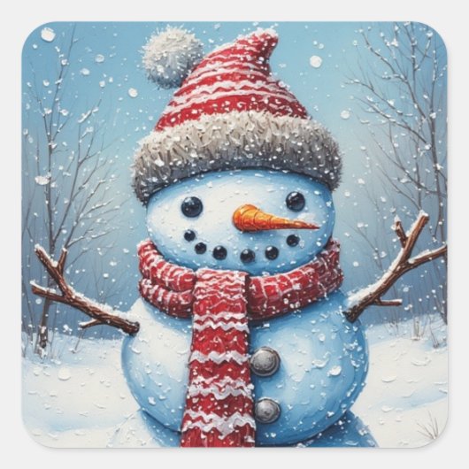 Cute Snowman  Quadratischer Aufkleber (Vorderseite)