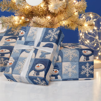 Cute Snowman Quilt Christmas Holiday Geschenkpapier