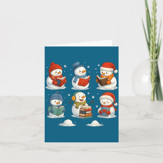 Cute Snowman Reading Books Christmas Winter Book L Karte (Vorderseite)
